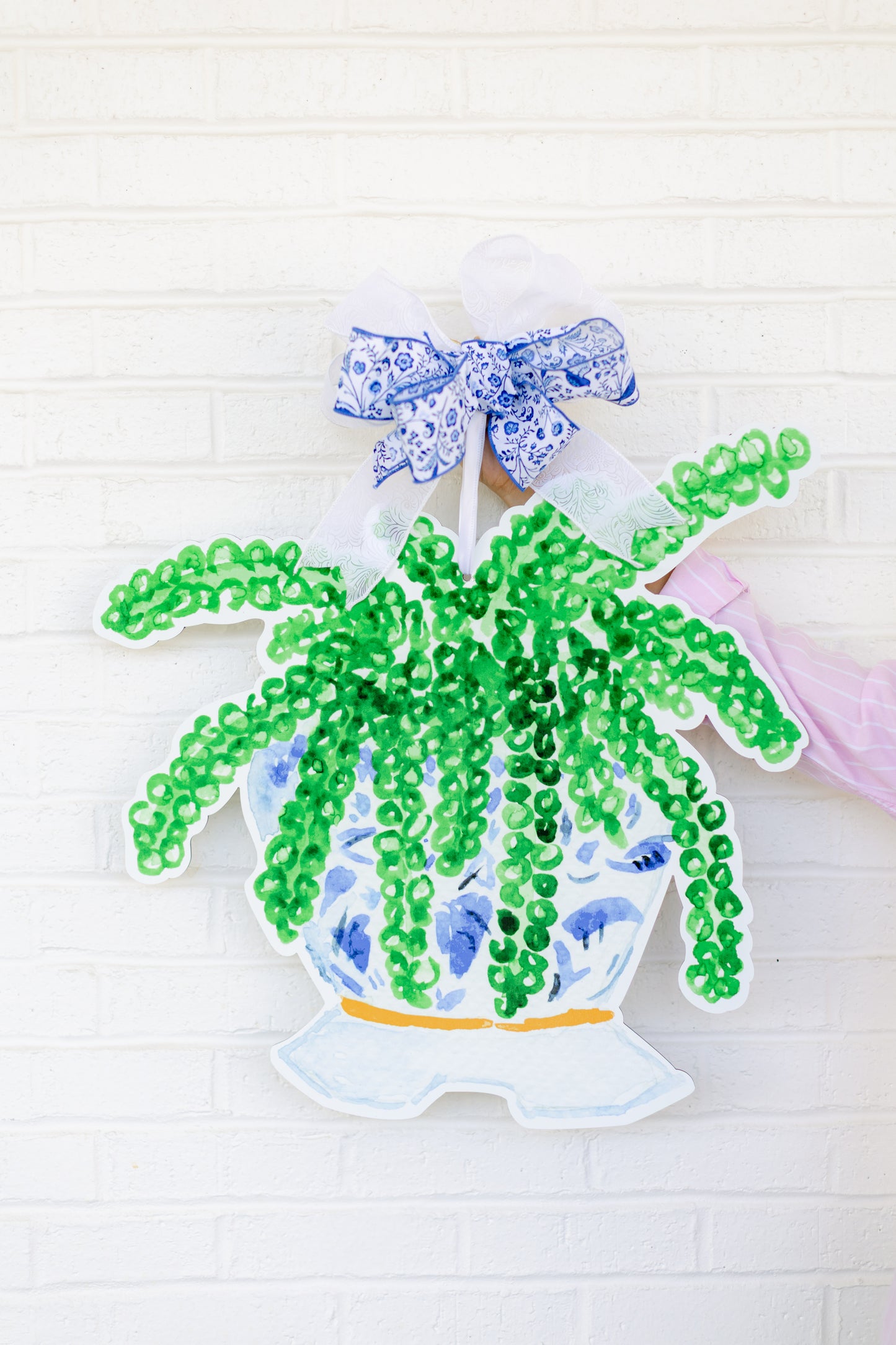 "Blue Fern" in Chinoiserie Pot Hanger