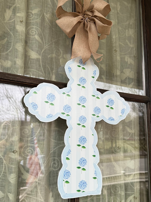 Blue Hydrangea Heirloom Cross Hanger