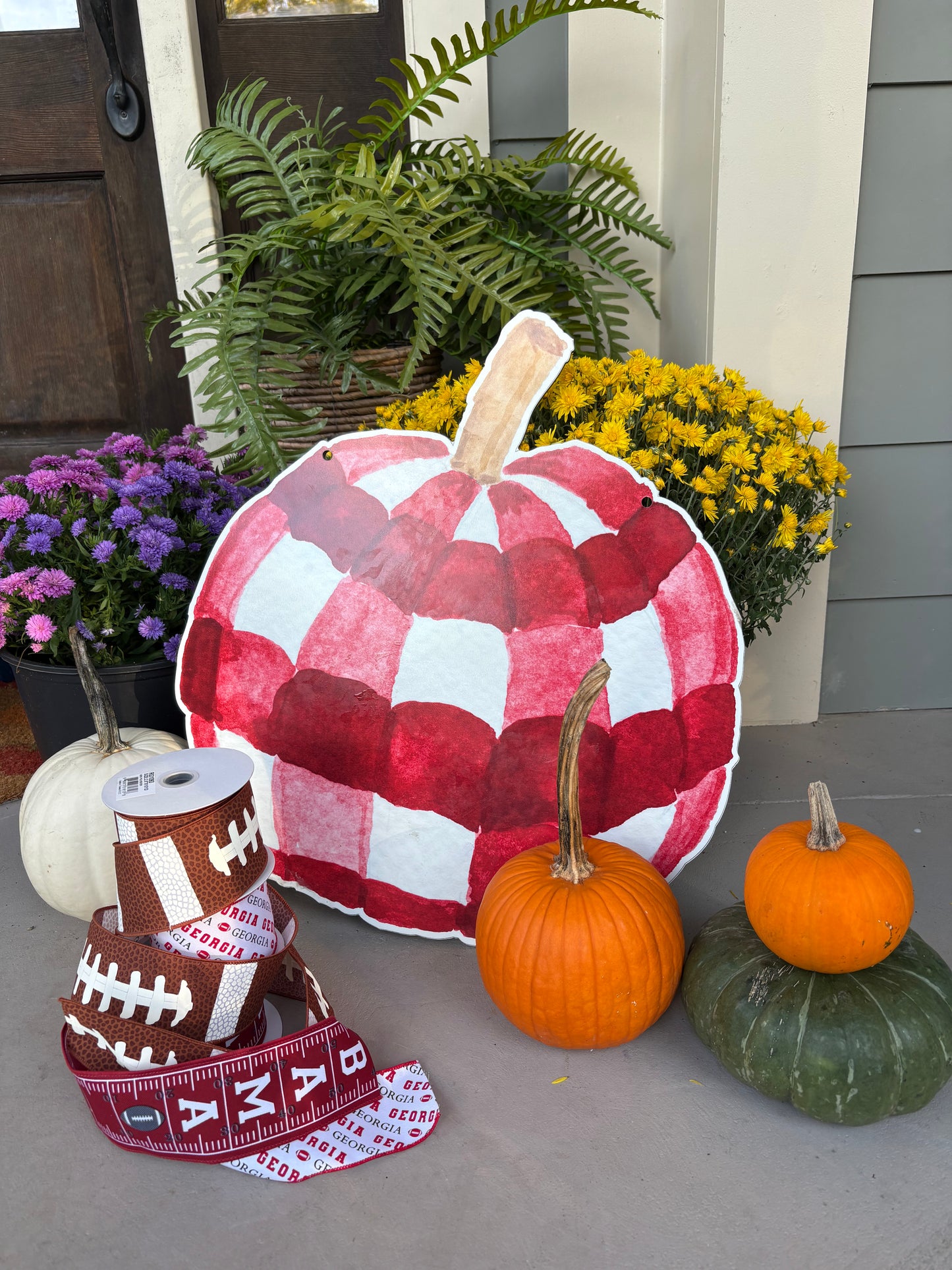 Crimson Gingham Pumpkin Hanger