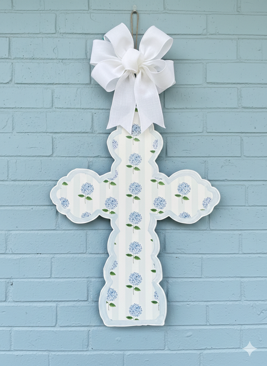 Blue Hydrangea Heirloom Cross Hanger